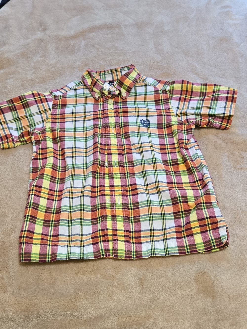 Chaps Yellow Red Plaid Short-Sleeve Button-Down Shirt